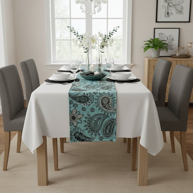 Dark teal paisley short table runner (Creator Uploaded)