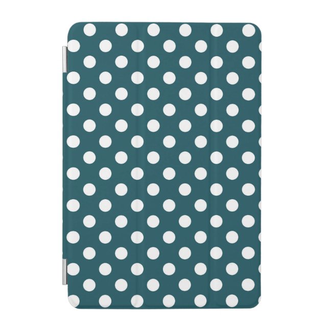 Dark Teal Polka Dots Pattern iPad Mini Cover (Front)