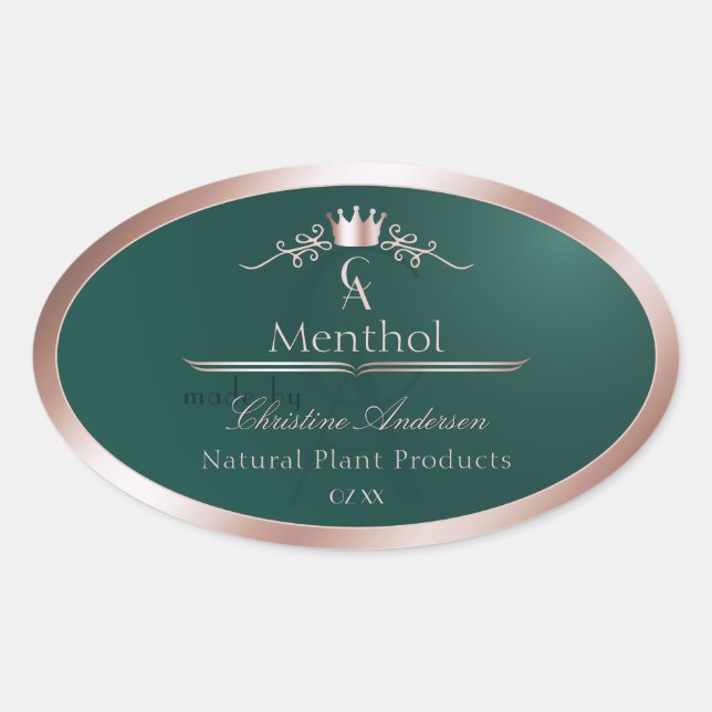 Dark Teal Product Label Rose Gold Frame Monogram (Front)