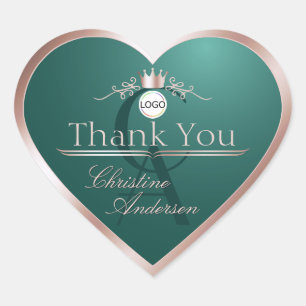 Dark Teal Rose Gold Frame Logo Monogram Thank You Heart Sticker