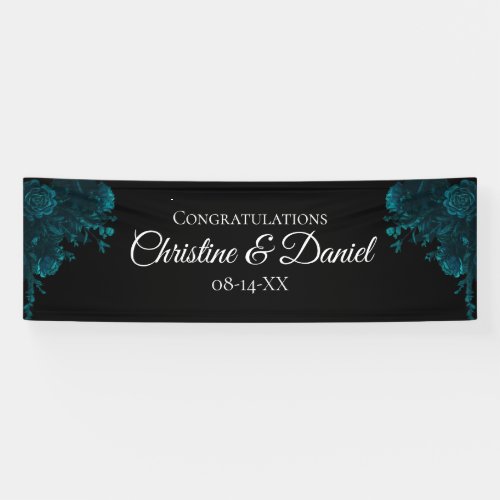 Dark Teal Roses Wedding Banner