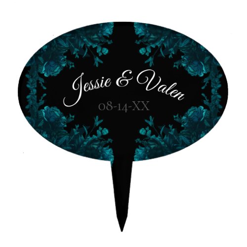 Dark Teal Roses Wedding Cake Topper