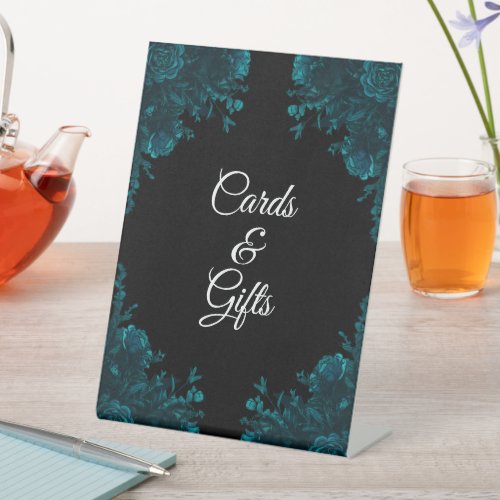 Dark Teal Roses Wedding Cards Gift Sign