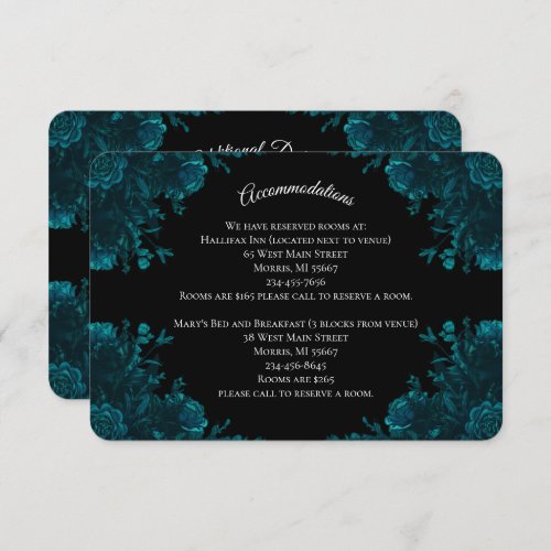 Dark Teal Roses Wedding Enclosure Card