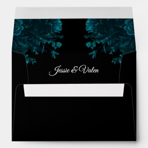 Dark Teal Roses Wedding Envelope