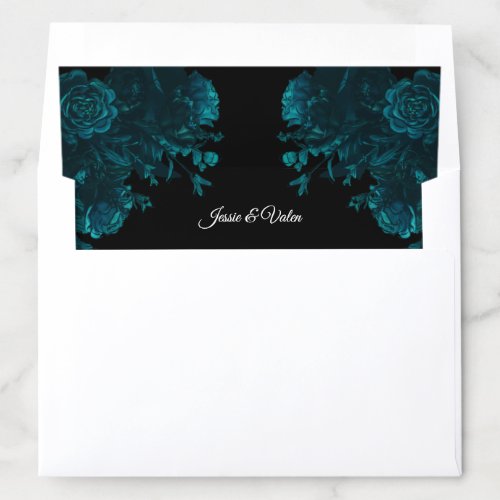 Dark Teal Roses Wedding Envelope Liner