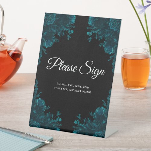 Dark Teal Roses Wedding Guest Book Sign