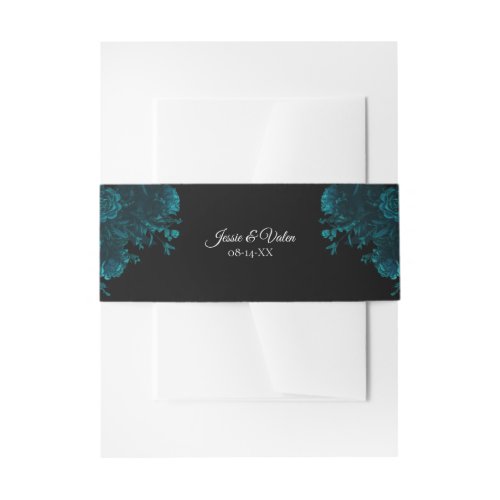 Dark Teal Roses Wedding Invitation Belly Band