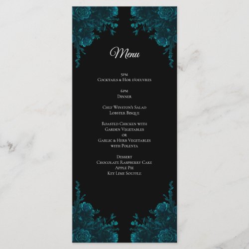 Dark Teal Roses Wedding Menu