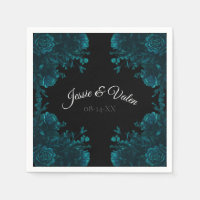 Dark Teal Roses Wedding Napkins