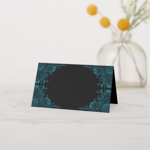 Dark Teal Roses Wedding Place Card