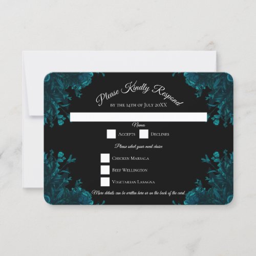 Dark Teal Roses Wedding RSVP Reply Invitation