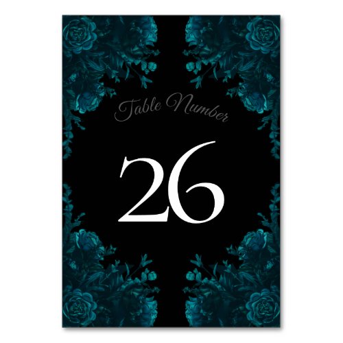 Dark Teal Roses Wedding Table Number