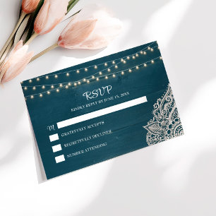 Dark Teal Rustic Elegance RSVP Card