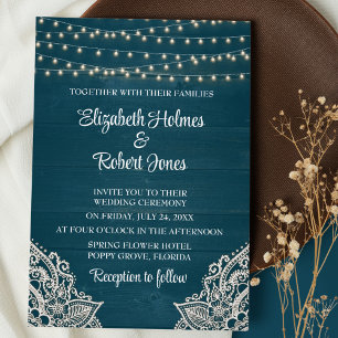 Dark Teal Rustic Elegance Wedding Invitation