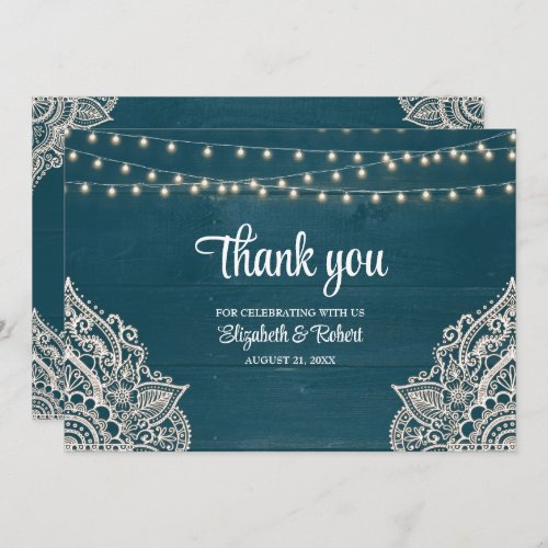 Dark Teal Rustic Elegance Wedding Thank You Card