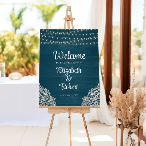 Dark Teal Rustic Elegance Wedding Welcome Board
