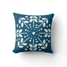 Dark Teal Scandinavian Folk Art Throw Pillow