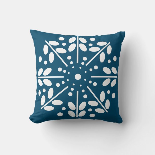 Dark Teal Scandinavian Folk Art Throw Pillow (Front)