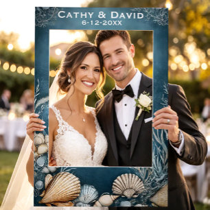 Dark Teal Seashell Wedding Selfie Frame Photo