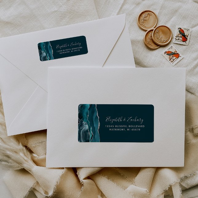 Dark Teal Silver Agate Wedding Return Address Label (Creator Uploaded)