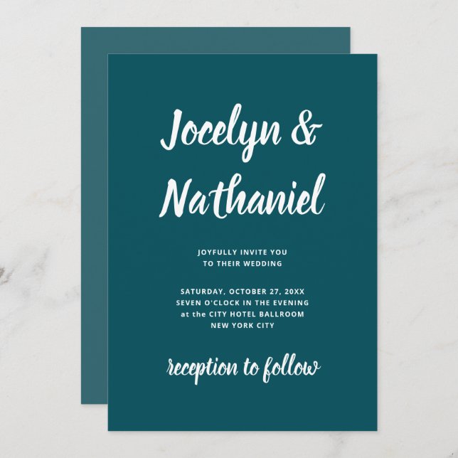 Dark Teal | Simple and Modern Script Invitation (Front/Back)