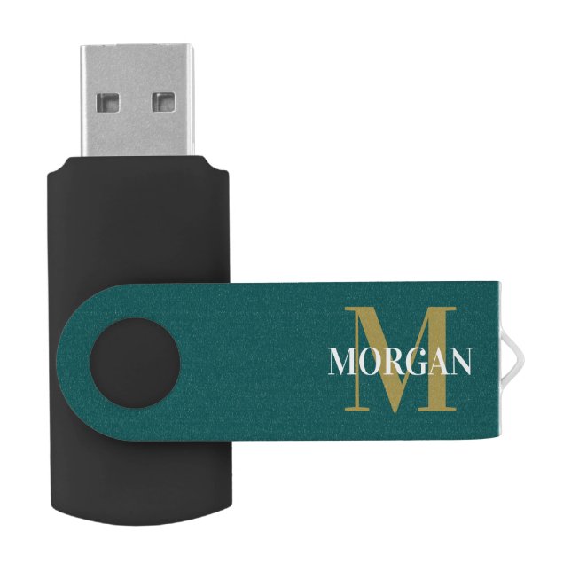 Dark Teal Solid Color Flash Drive (Opened)