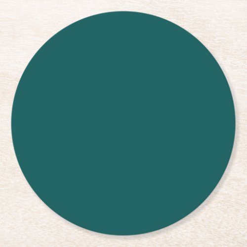 Dark Teal Solid Color Round Paper Coaster