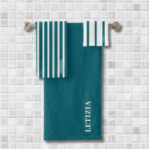 Dark Teal Striped Bath Towel Set