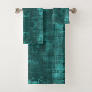 Dark Teal Subtle Pattern Suede look Bath Towel Set