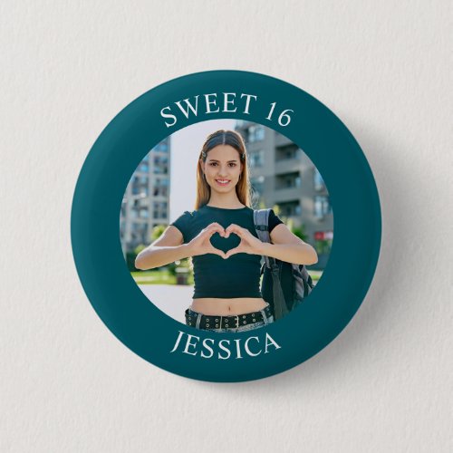 Dark Teal Sweet 16 Birthday Circle Photo Button