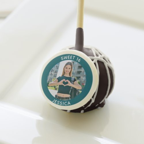 Dark Teal Sweet 16 Birthday Circle Photo Cake Pops