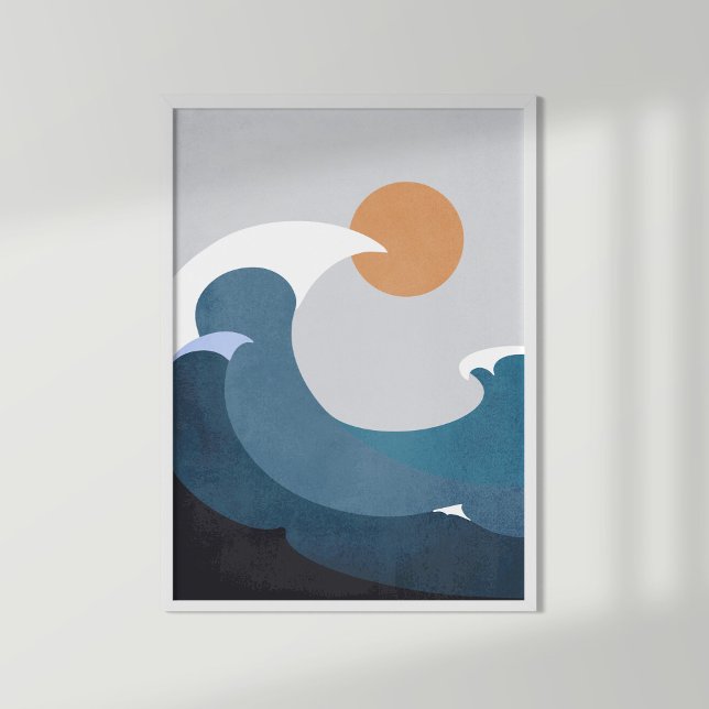 Dark Teal Terracotta Abstract Ocean Waves Poster (Creator Uploaded)