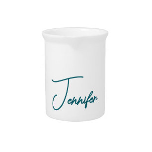 Dark Teal Trend Modern Minimalist Handwriting Name Beverage Pitcher