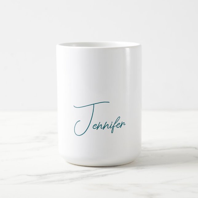 Dark Teal Trend Modern Minimalist Handwriting Name Coffee Mug (Center)
