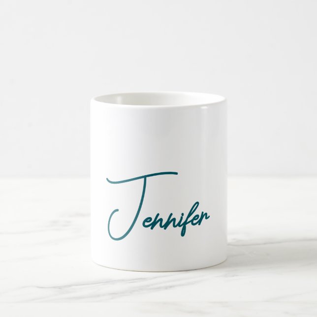 Dark Teal Trend Modern Minimalist Handwriting Name Coffee Mug (Center)