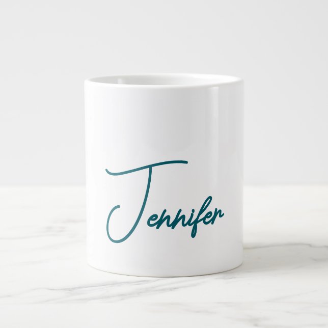 Dark Teal Trend Modern Minimalist Handwriting Name Giant Coffee Mug (Front)