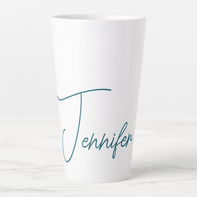 Dark Teal Trend Modern Minimalist Handwriting Name Latte Mug (Front)