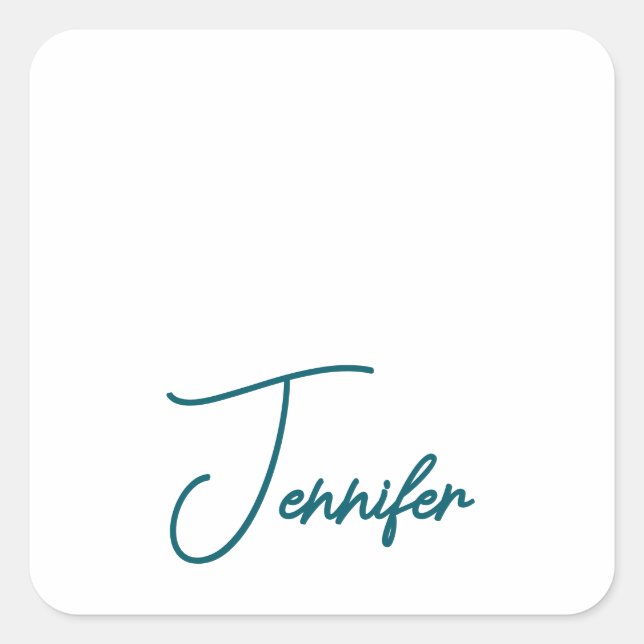 Dark Teal Trend Modern Minimalist Handwriting Name Square Sticker (Front)