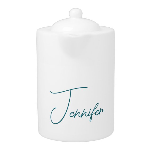 Dark Teal Trend Modern Minimalist Handwriting Name Teapot (Front)