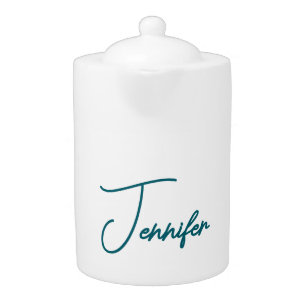 Dark Teal Trend Modern Minimalist Handwriting Name Teapot