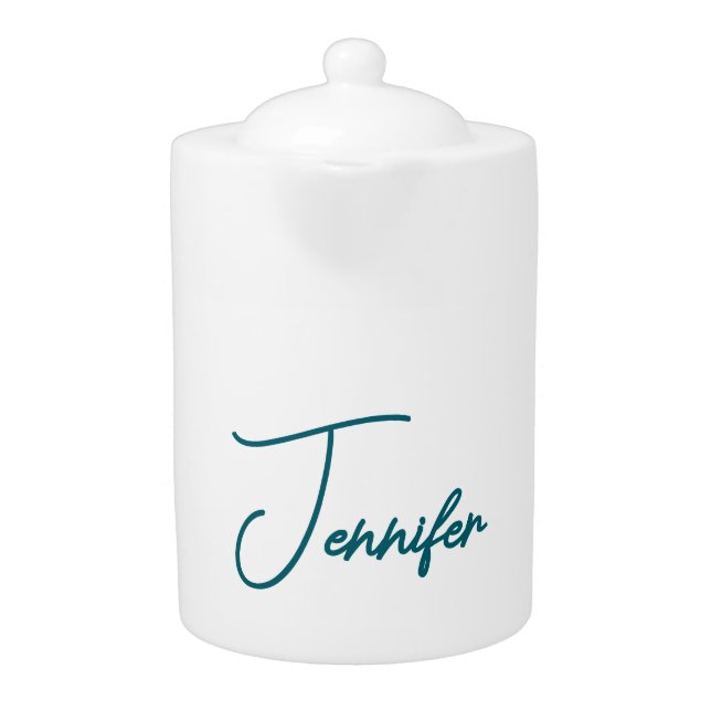 Dark Teal Trend Modern Minimalist Handwriting Name Teapot (Front)