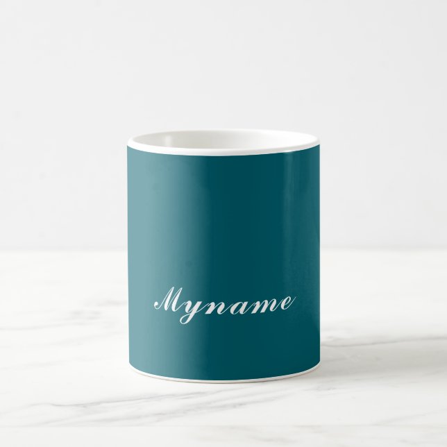 Dark Teal Trendy Modern Minimalist Chic Name Coffee Mug (Center)