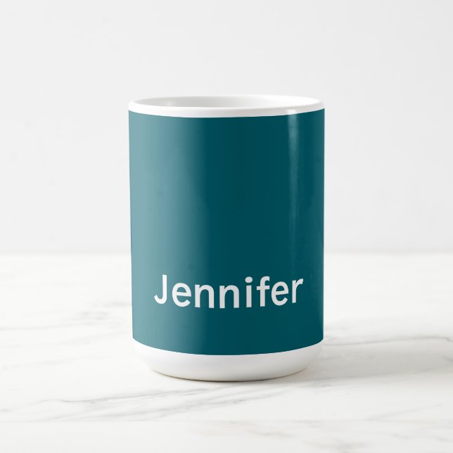 Dark Teal Trendy Modern Minimalist Your Name Coffee Mug (Center)