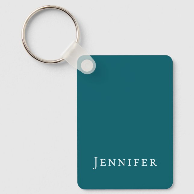 Dark Teal Trendy Modern Minimalist Your Name Keychain (Front)