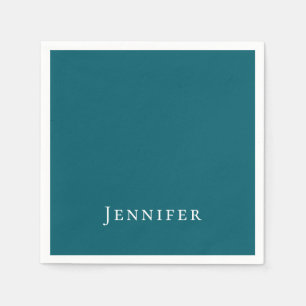 Dark Teal Trendy Modern Minimalist Your Name Napkins