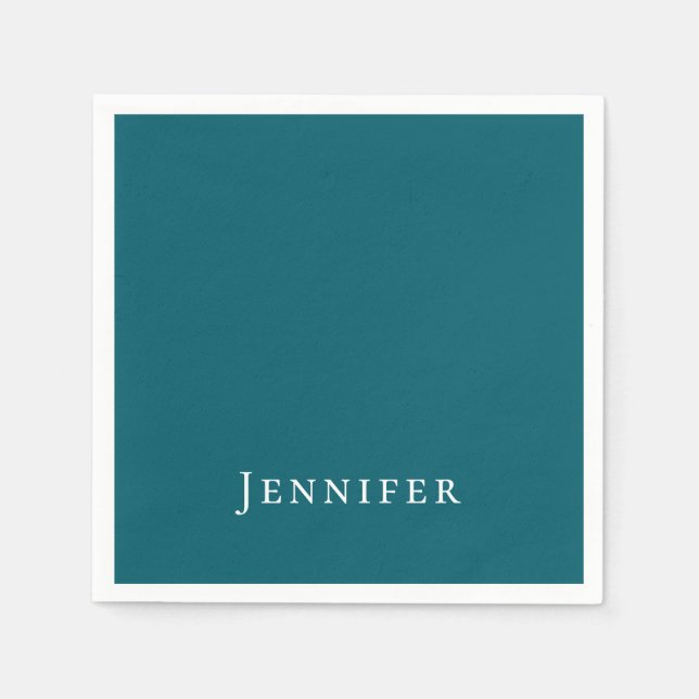 Dark Teal Trendy Modern Minimalist Your Name Napkins (Front)