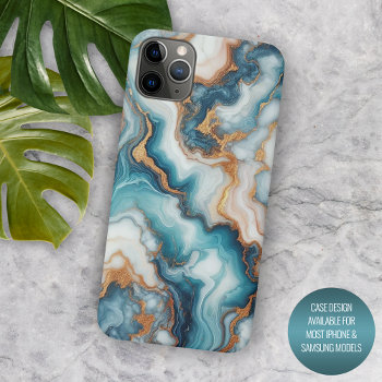 Dark Teal Turquoise Blue Gold Marble Art Pattern Iphone 15 Pro Max Case by AllCoolTens at Zazzle
