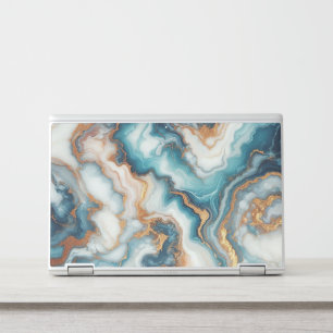 Dark Teal Turquoise Blue Gold Marble Art Pattern HP Laptop Skin