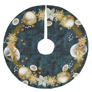 Dark Teal Velvet Gold Baubles Christmas Wreath Brushed Polyester Tree Skirt
